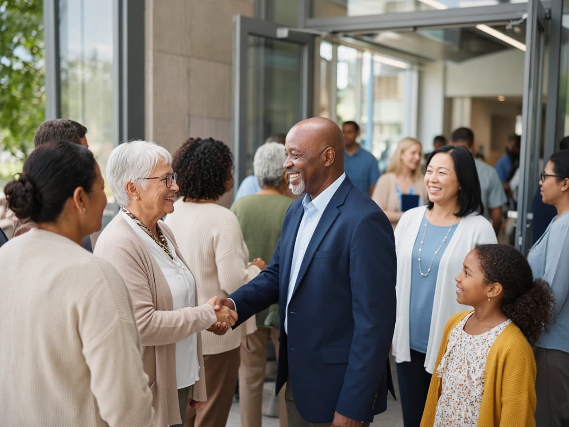 People arriving for a fellowship gathering