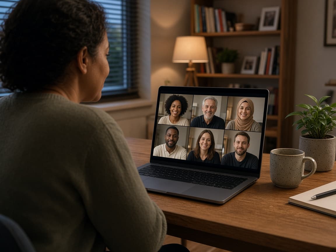 A diverse online discipleship cohort meeting by video call